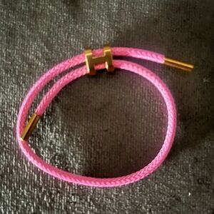Pink Braided Bracelet with “H” and  Gold Accents
